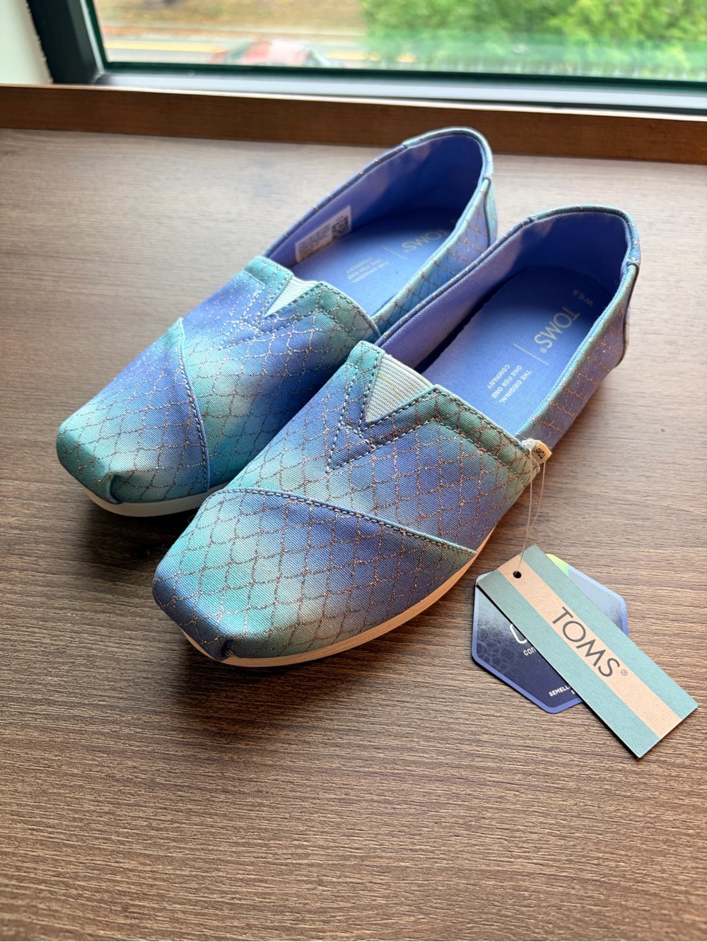 TOMS Iridescent Teal-Blue Quilted Alpargata Slip-Ons